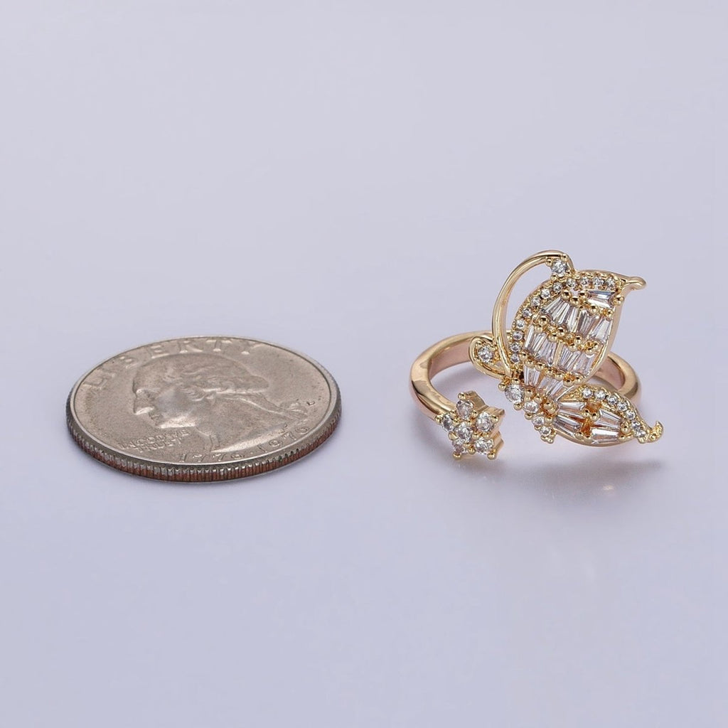 Micro Pave Butterfly Rings, Designer Baguette Mariposa Ring Open Adjustable R-099 R-117