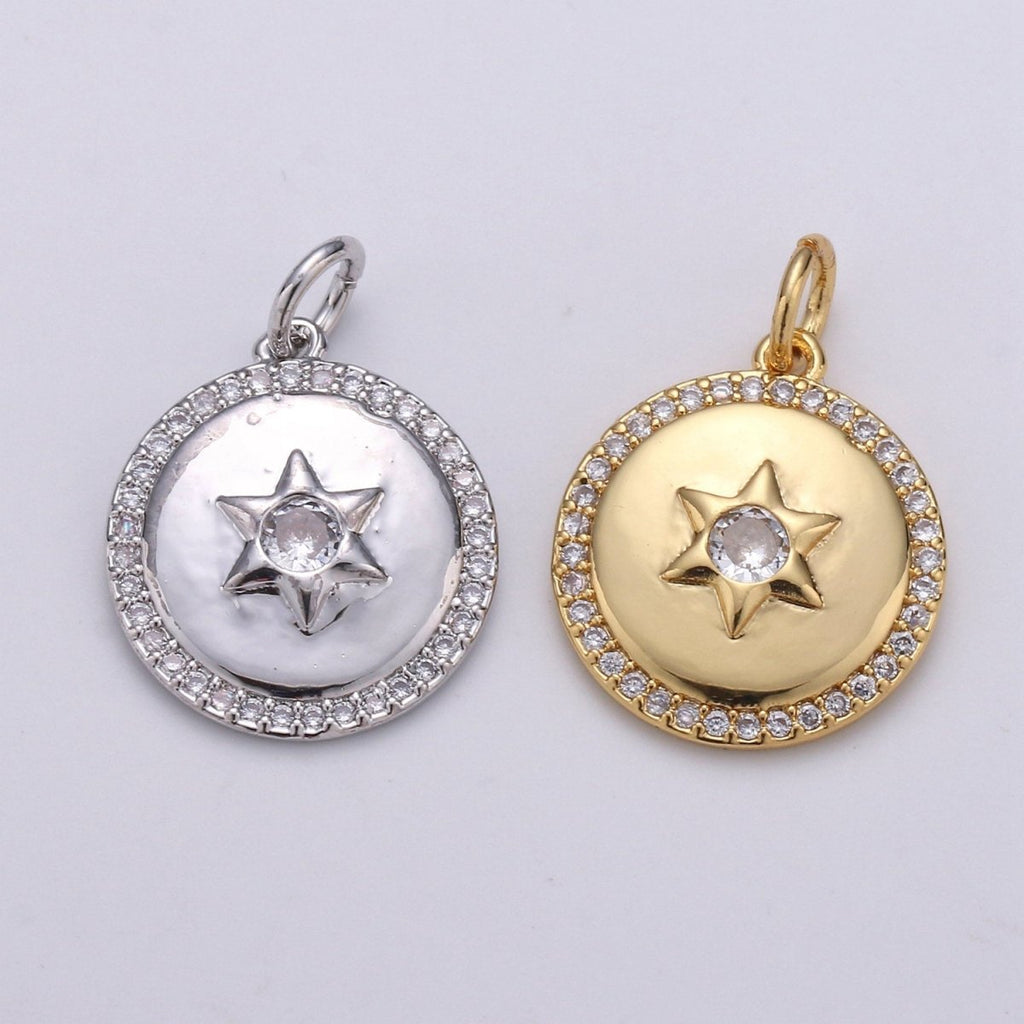 Micro Pave Celestial Jewelry Gold Star Charm Jewelry Making Supply 24K Gold plated Findings D-407 D-408