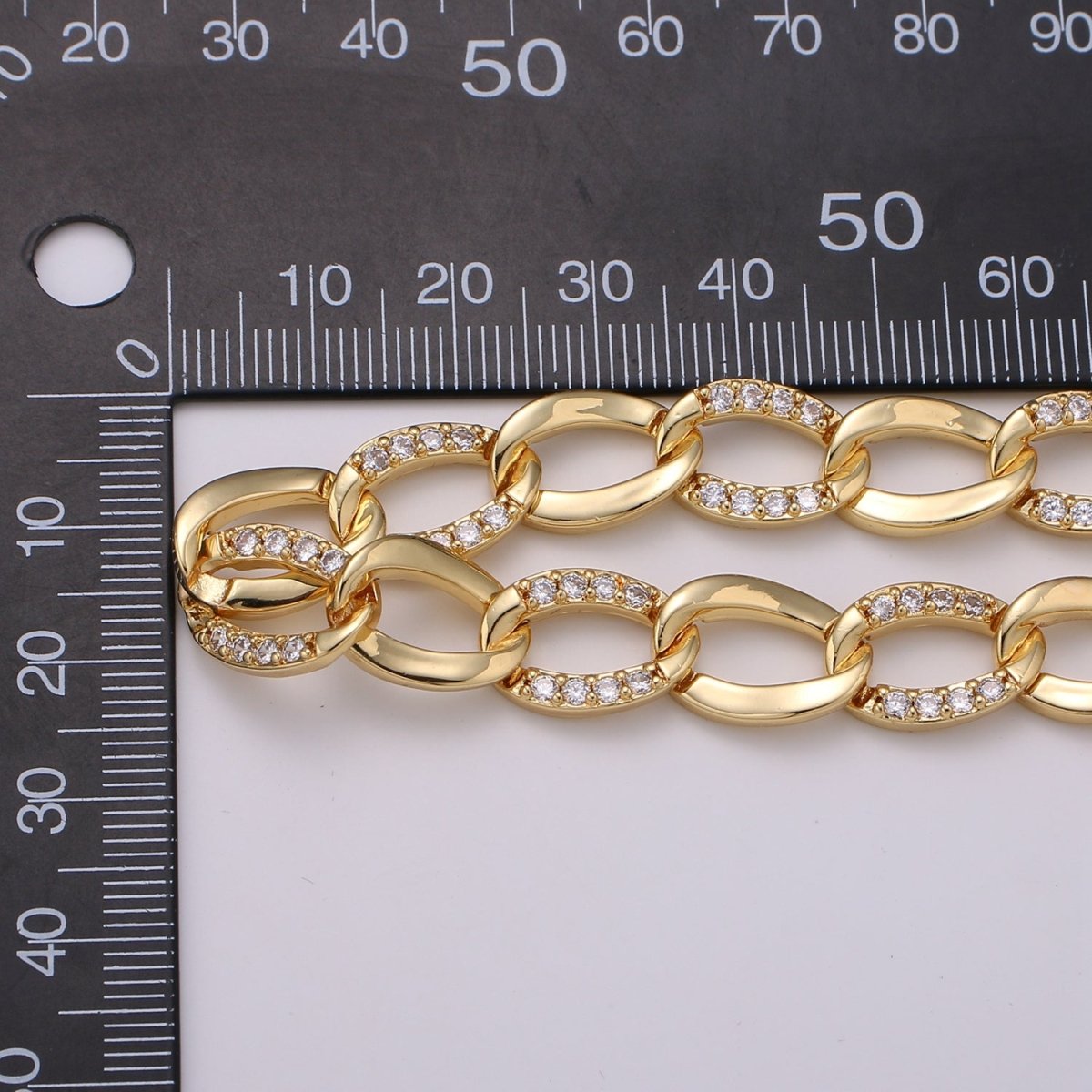 Micro Pave Chain, 24K Gold plated Curb Chain Thick CZ Chain By Yard, 15.2X10.4mm For Bracelet Necklace Making Supply | ROLL-378 (O-073) Clearance Pricing - DLUXCA