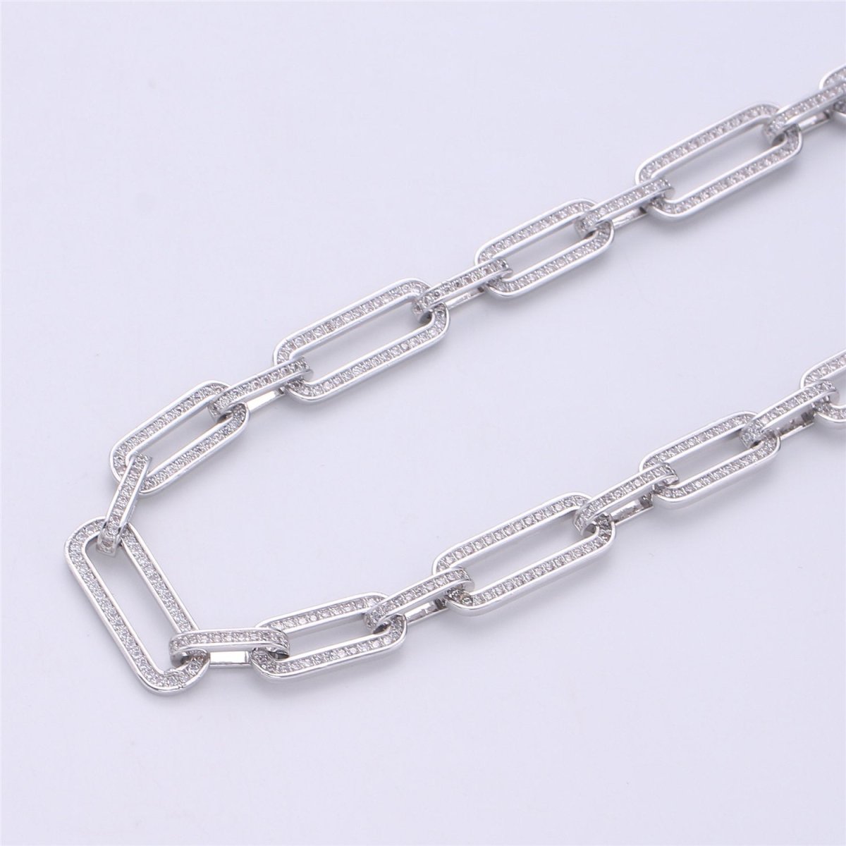 Micro Pave Chain 24K Gold plated PAPER CLIP Chain, Thick Elongated Chain by Meter for Statement Necklace Making Supply, 36inch Length,8X20mm 1mm Thickness , UNIQUE PAPERCLIP Chain | WA-1364 Clearance Pricing