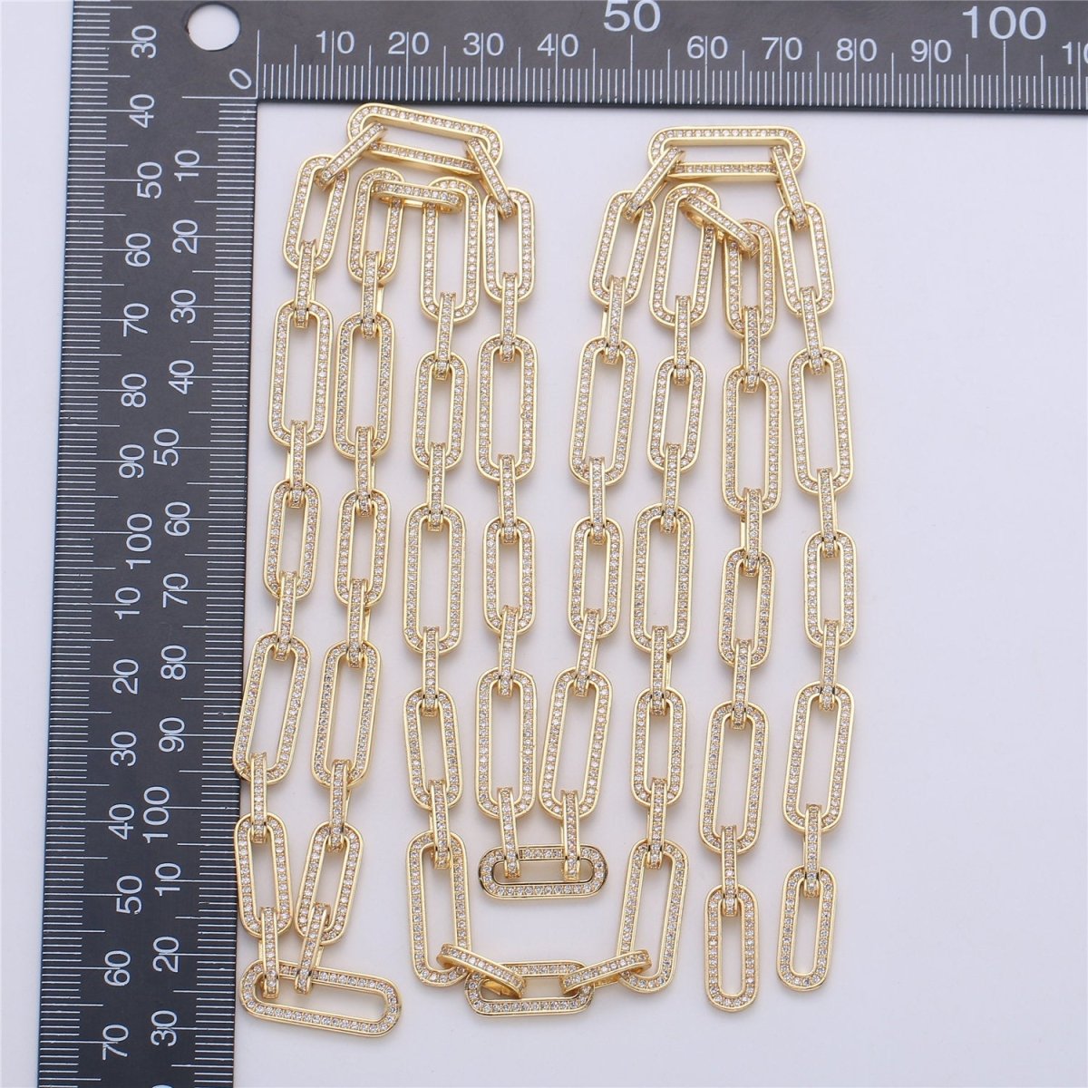 Micro Pave Chain 24K Gold plated PAPER CLIP Chain, Thick Elongated Chain by Meter for Statement Necklace Making Supply, 36inch Length,8X20mm 1mm Thickness , UNIQUE PAPERCLIP Chain | WA-1364 Clearance Pricing