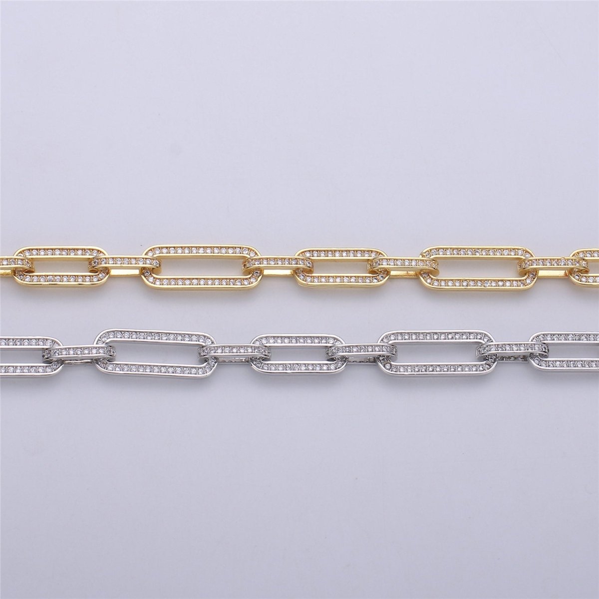 Micro Pave Chain 24K Gold plated PAPER CLIP Chain, Thick Elongated Chain by Meter for Statement Necklace Making Supply, 36inch Length,8X20mm 1mm Thickness , UNIQUE PAPERCLIP Chain | WA-1364 Clearance Pricing