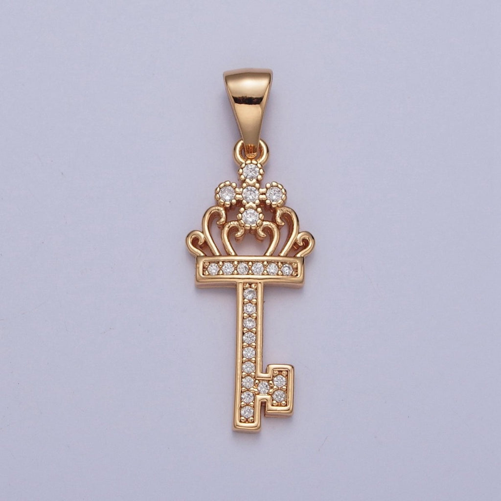 Micro Pave Clear Cubic Zirconia Barden Bella Key Pendant For Necklace Making X-372 - DLUXCA