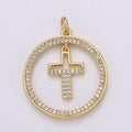 Micro Pave Cross Charm Coin Charm - 29x23mm, 14K Gold plated CZ Dangle Charm Pendant, Cubic Zirconia, Gold Cross Pendant, Religious Jewelry, E-158 - DLUXCA