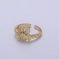 Micro Pave Cute Crab Ring, Heart Textured Gold Adjustable Band Ring, 24K Gold plated Nature Ocean Wildlife Under The Sea Ring U-440 - DLUXCA