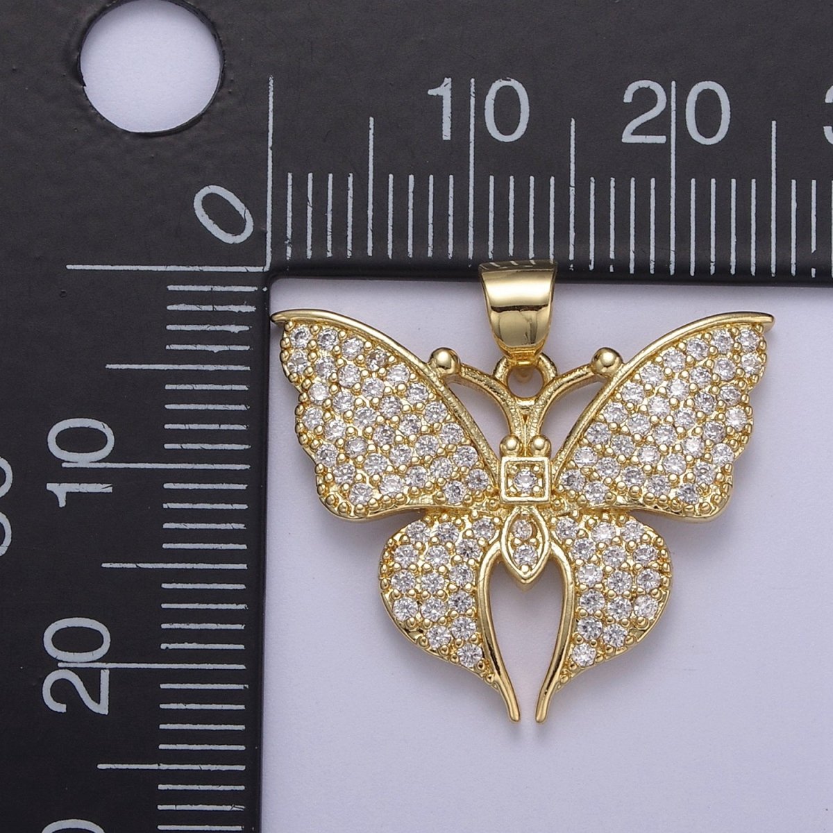 Micro Pave CZ Butterfly Charm Gold Cubic Zirconia Monarch Pendant in 14k Gold plated H-485 - DLUXCA