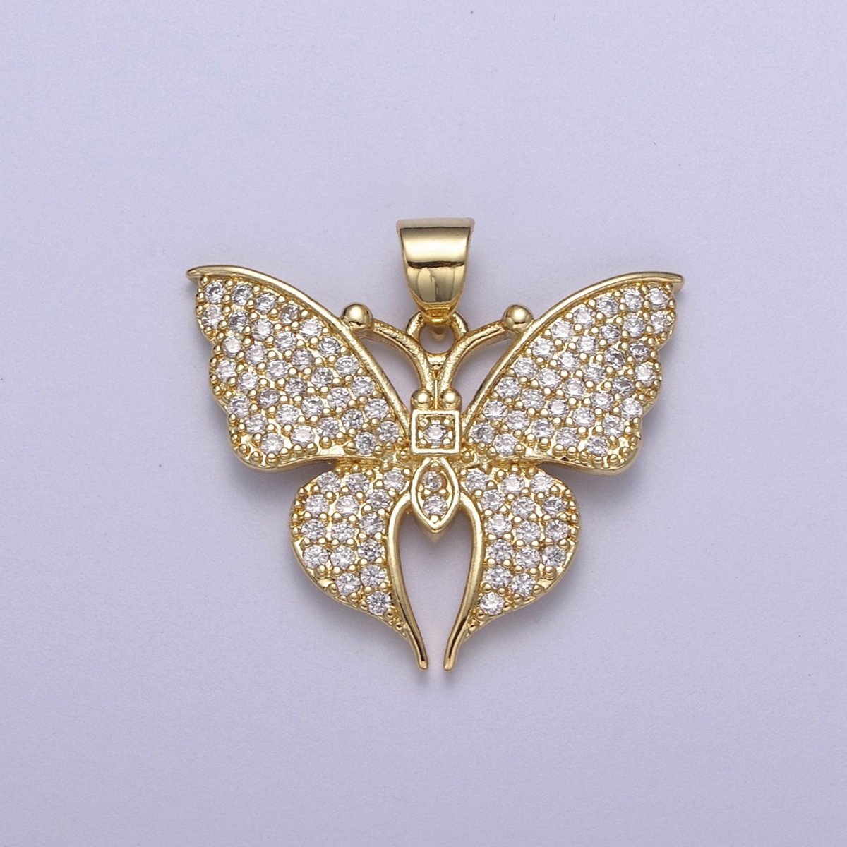 Micro Pave CZ Butterfly Charm Gold Cubic Zirconia Monarch Pendant in 14k Gold plated H-485 - DLUXCA