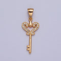 Micro Pave CZ Heart Themed Lock Key Pendant For Necklace Making X-378 - DLUXCA