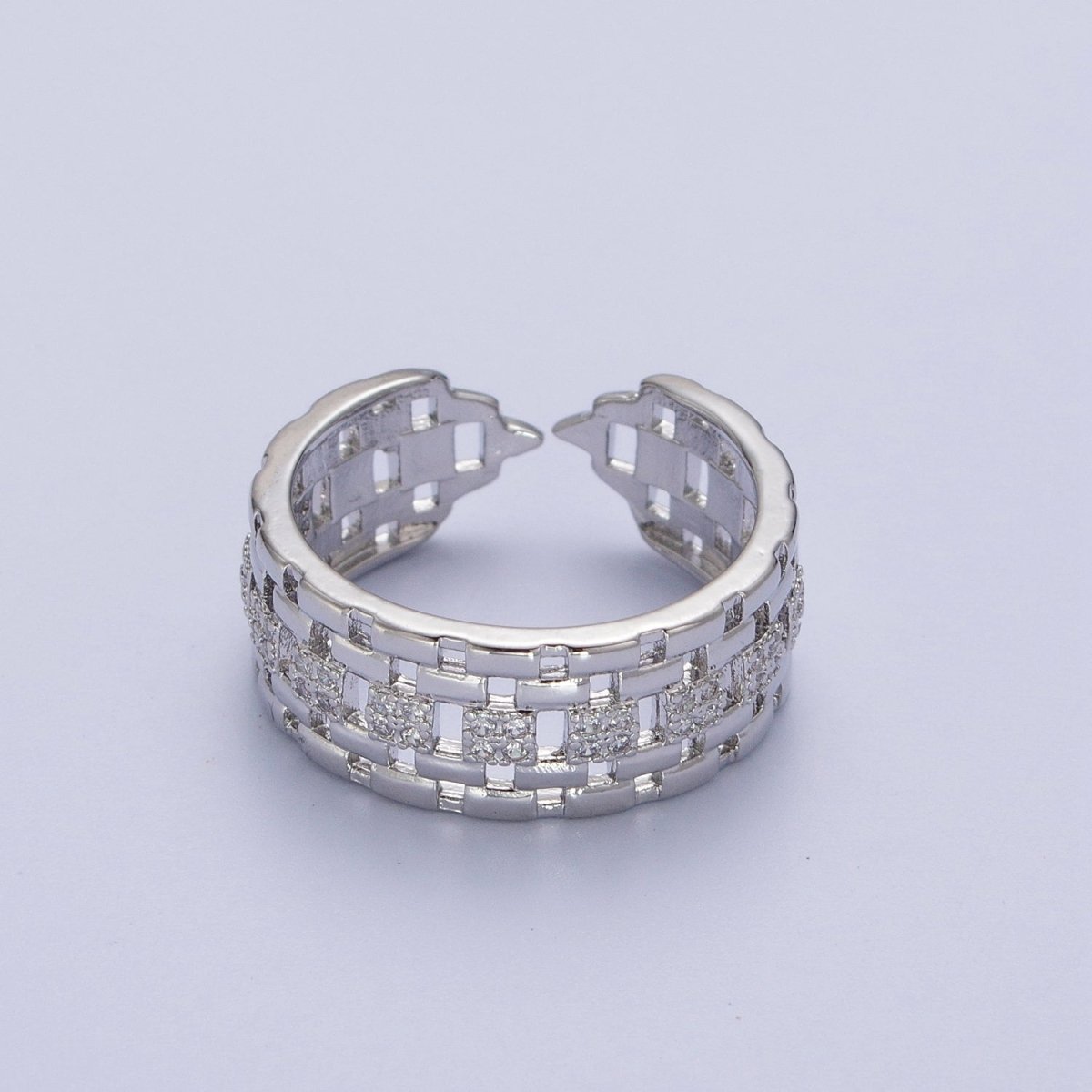 Micro Pave CZ Panther Chain Link Band Ring in Gold & Silver | Y-372 Y-373 - DLUXCA