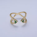 Micro Pave Double Band Cubic Zirconia Green Heart Adjustable Open Ring O-780 - DLUXCA