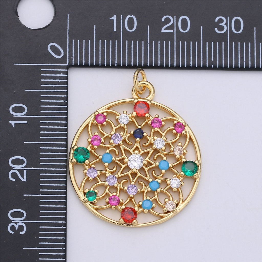 Micro Pave Dream Catcher Charm for Necklace Earring Charm Pendant Multi Color Cubic Coin Charm I-327 - DLUXCA
