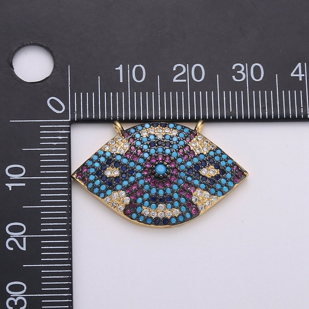 Micro Pave Ethnic Link Connector for Bracelet Necklace, Cubic Zirconia Link Connector double Bail Charm 14k Gold plated Bohemian Boho Supply F-470 - DLUXCA