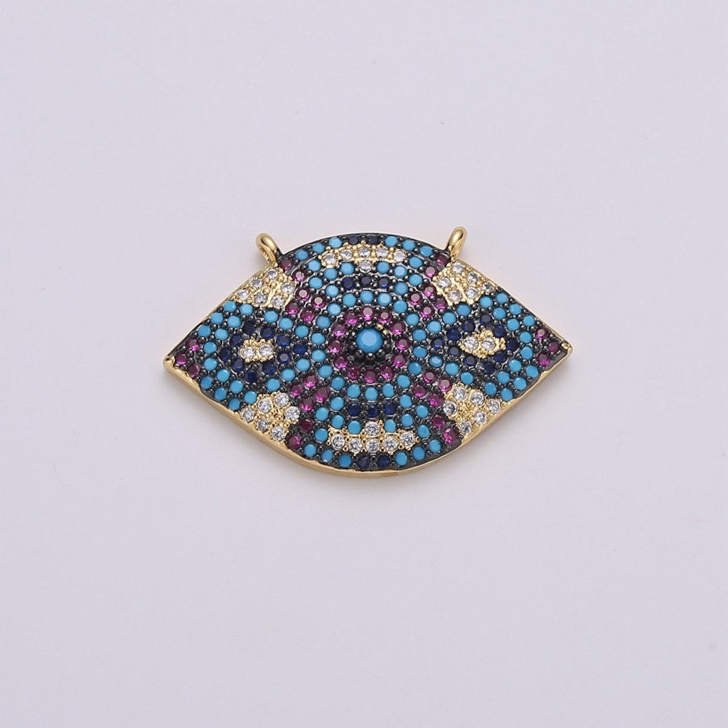 Micro Pave Ethnic Link Connector for Bracelet Necklace, Cubic Zirconia Link Connector double Bail Charm 14k Gold plated Bohemian Boho Supply F-470 - DLUXCA