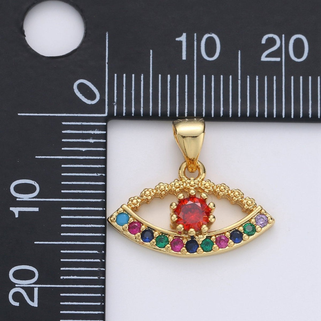 Micro Pave Evil eye charm in 14K gold plated Cubic Evil eye pendant Multi Color CZ Charm I-812 - DLUXCA