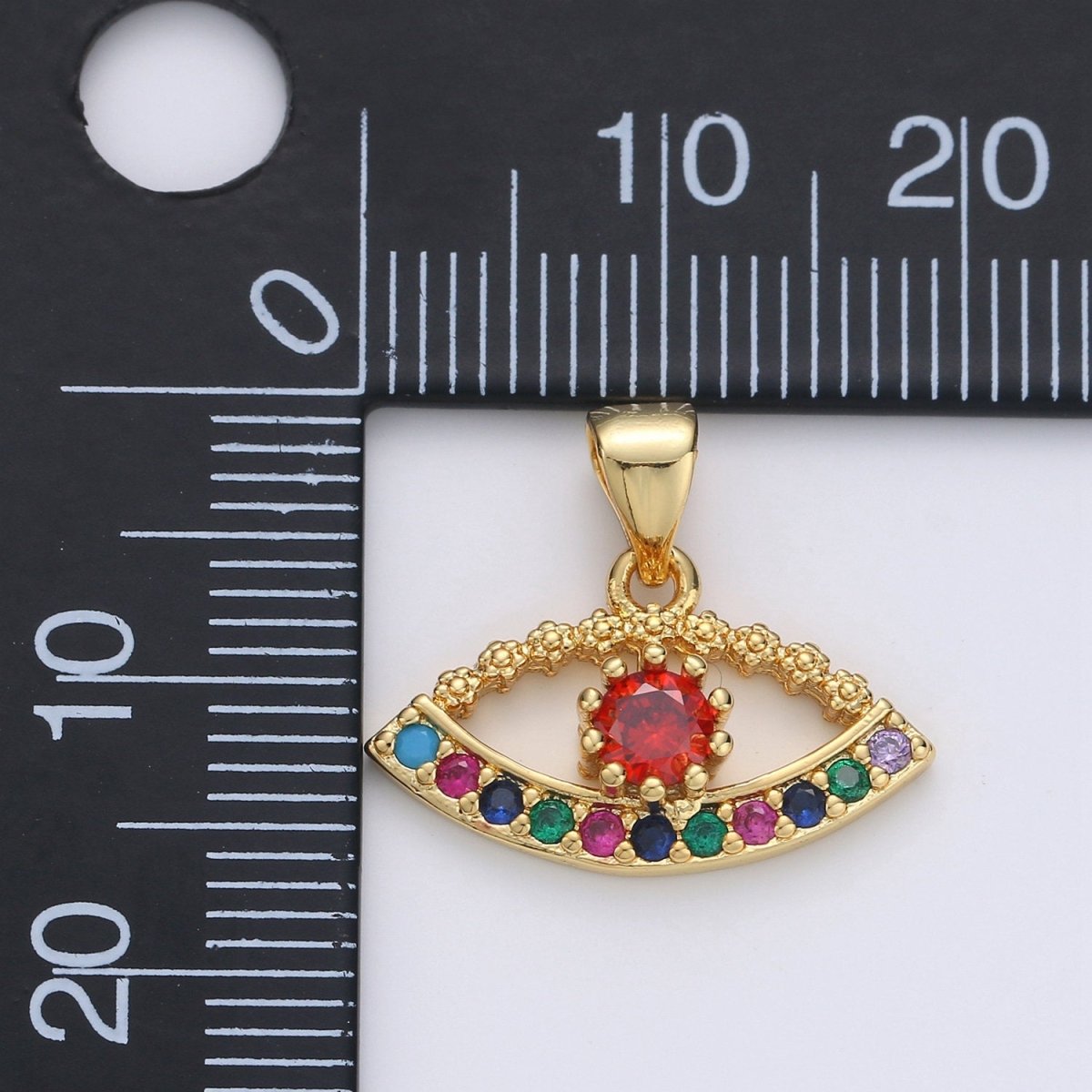 Micro Pave Evil eye charm in 14K gold plated Cubic Evil eye pendant Multi Color CZ Charm I-812 - DLUXCA