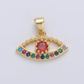 Micro Pave Evil eye charm in 14K gold plated Cubic Evil eye pendant Multi Color CZ Charm I-812 - DLUXCA