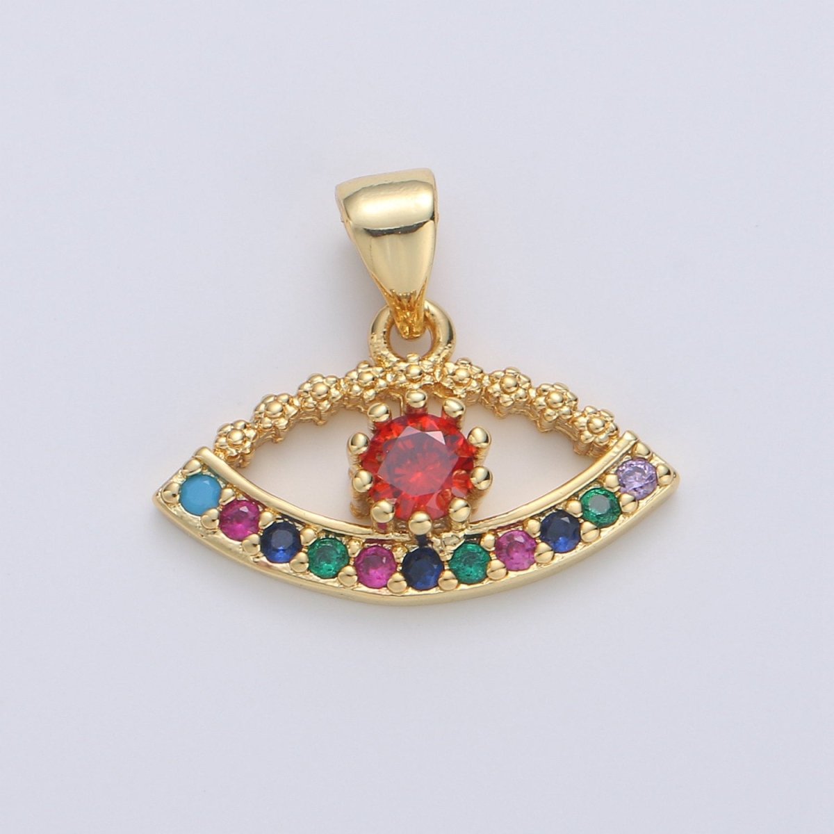 Micro Pave Evil eye charm in 14K gold plated Cubic Evil eye pendant Multi Color CZ Charm I-812 - DLUXCA