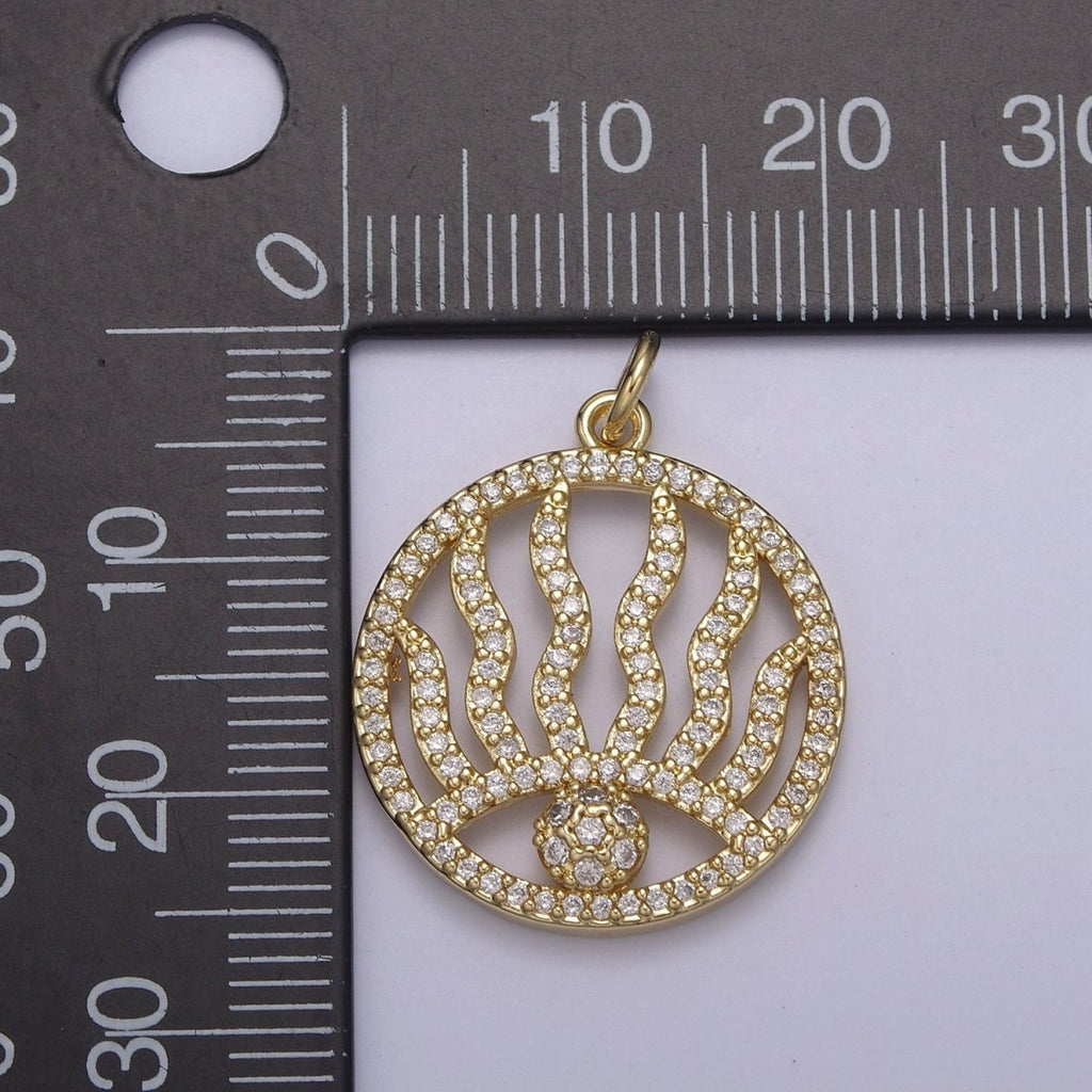 Micro Pave Evil Eye Charm Medallion Cubic Zirconia Coin Charm in 14k Gold plated for Minimalist Jewelry N-801 - DLUXCA
