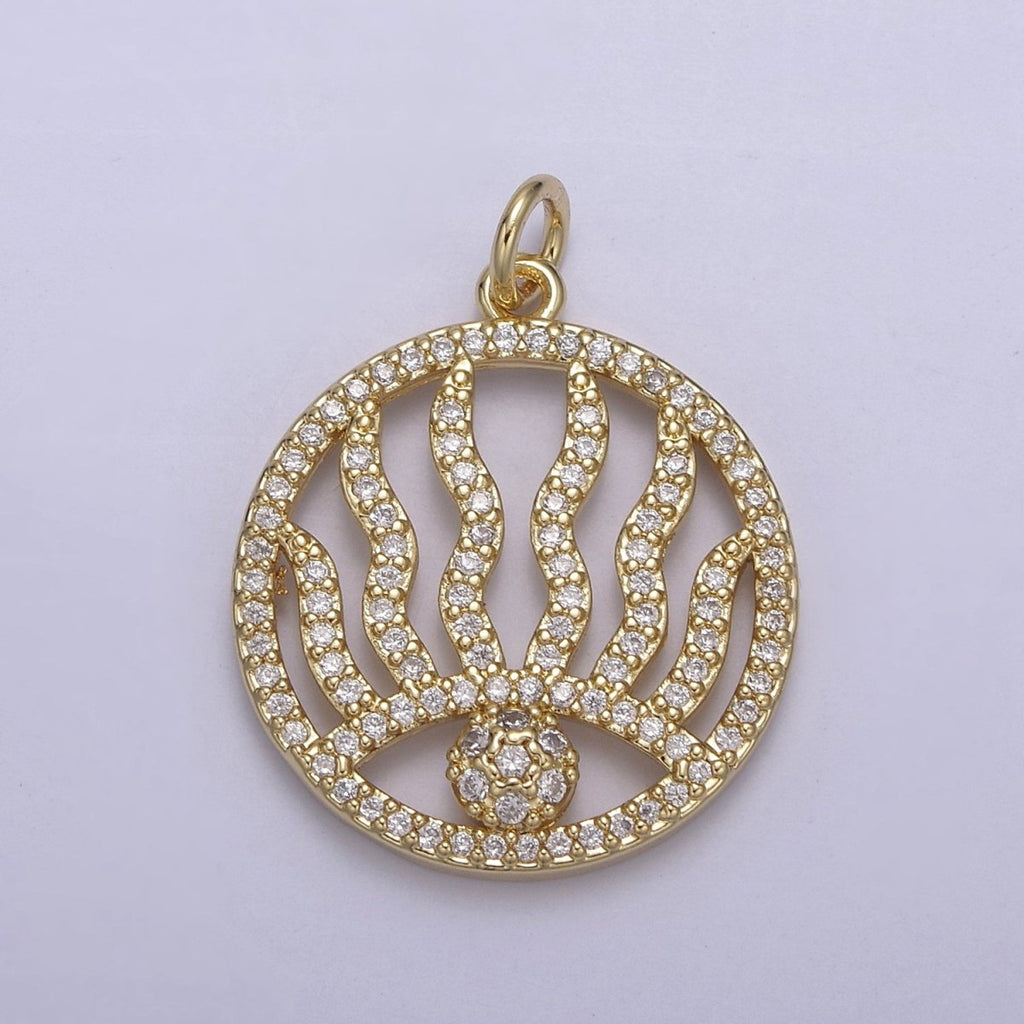 Micro Pave Evil Eye Charm Medallion Cubic Zirconia Coin Charm in 14k Gold plated for Minimalist Jewelry N-801 - DLUXCA