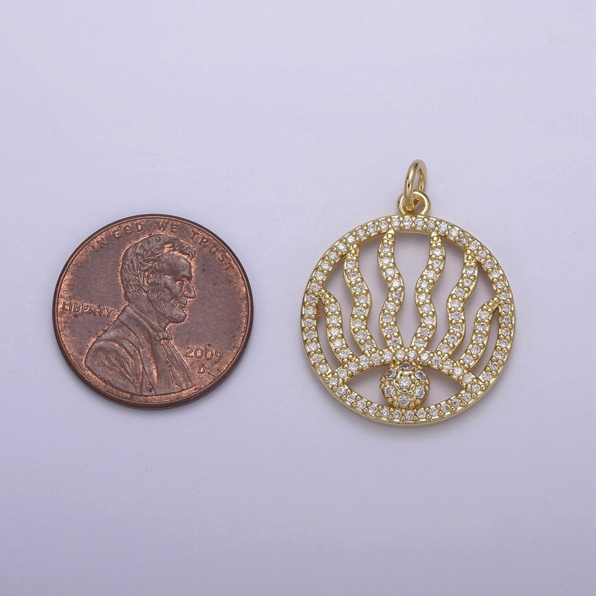 Micro Pave Evil Eye Charm Medallion Cubic Zirconia Coin Charm in 14k Gold plated for Minimalist Jewelry N-801 - DLUXCA