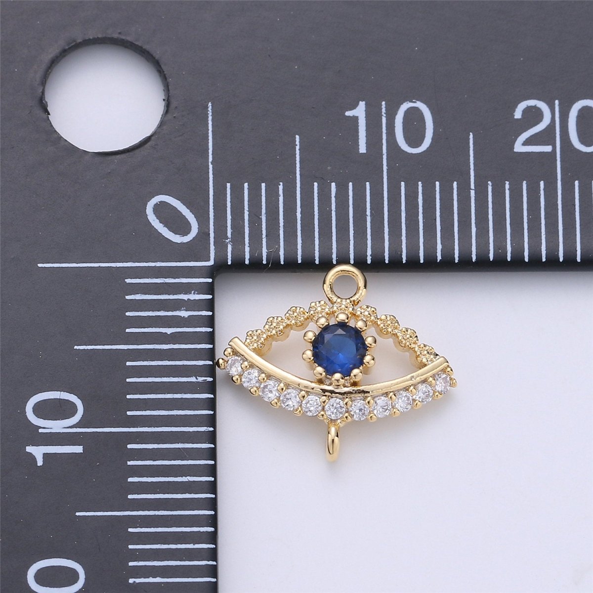 Micro Pave Evil Eye Connector 12x14mm, 2 open loops (1.5mm), Nickel free, 16K gold plated Cubic zirconia, Evil eye charm F-302 - DLUXCA