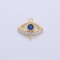Micro Pave Evil Eye Connector 12x14mm, 2 open loops (1.5mm), Nickel free, 16K gold plated Cubic zirconia, Evil eye charm F-302 - DLUXCA