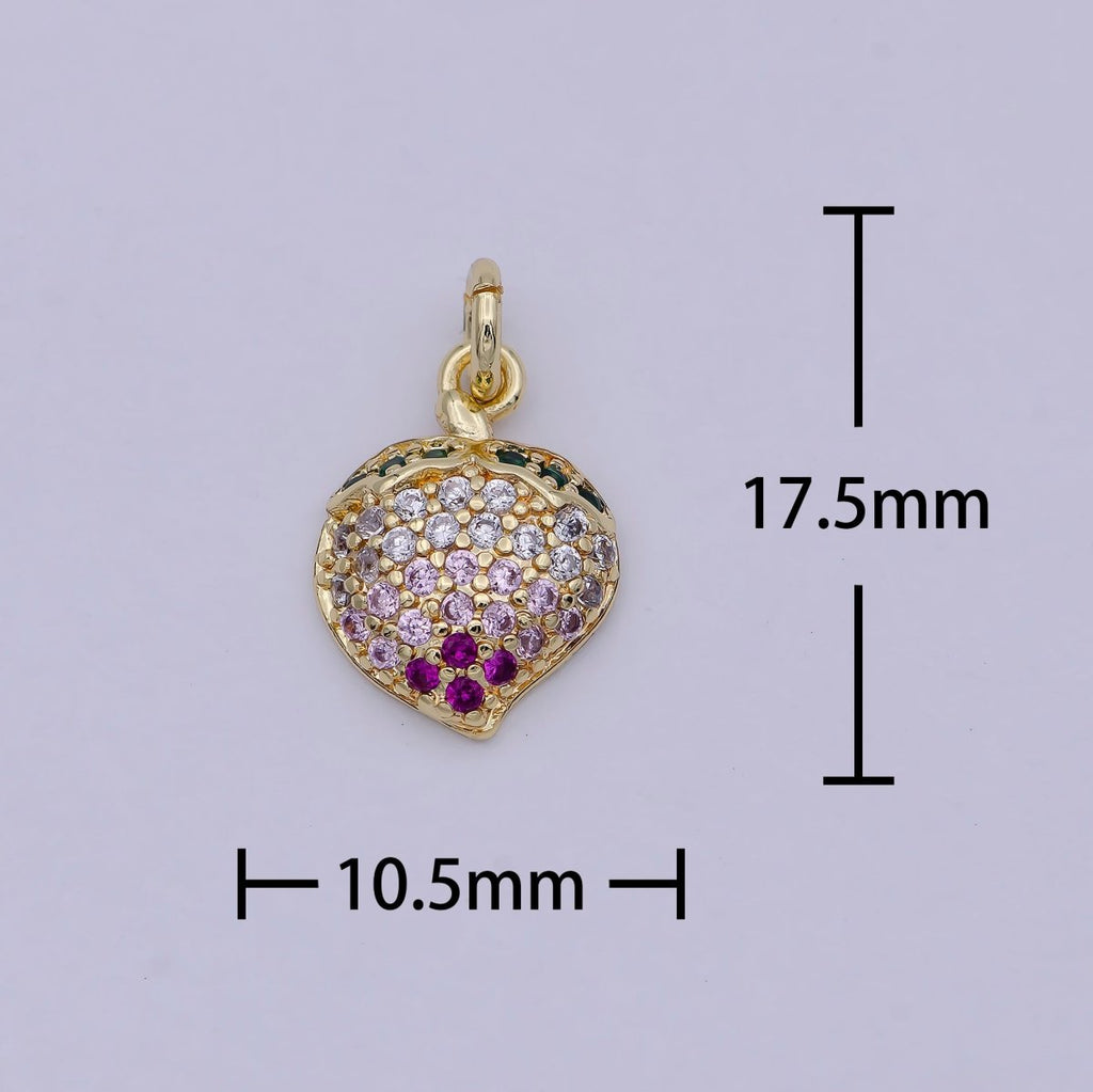 Micro Pave Fruit Charm Dainty Gold Peach Charm Necklace, Peach Charm, Fruit Charm, Foodie Gift, Food Charm for Bracelet Earring Component E-545 - DLUXCA