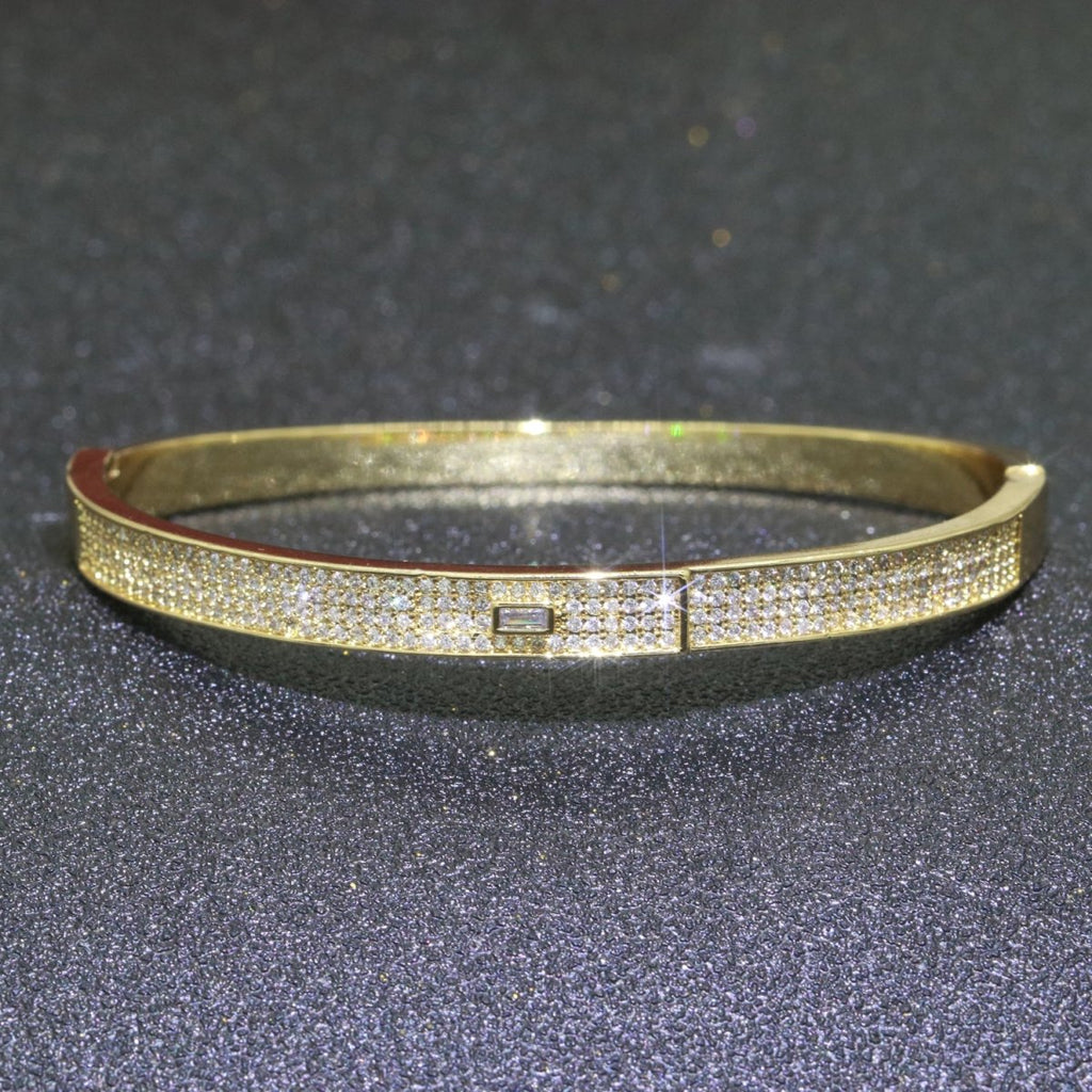 Micro Pave Gold Bracelet 14K Gold plated Stackable Jewelry Gold Bangle Bracelet | WA-071 Clearance Pricing - DLUXCA
