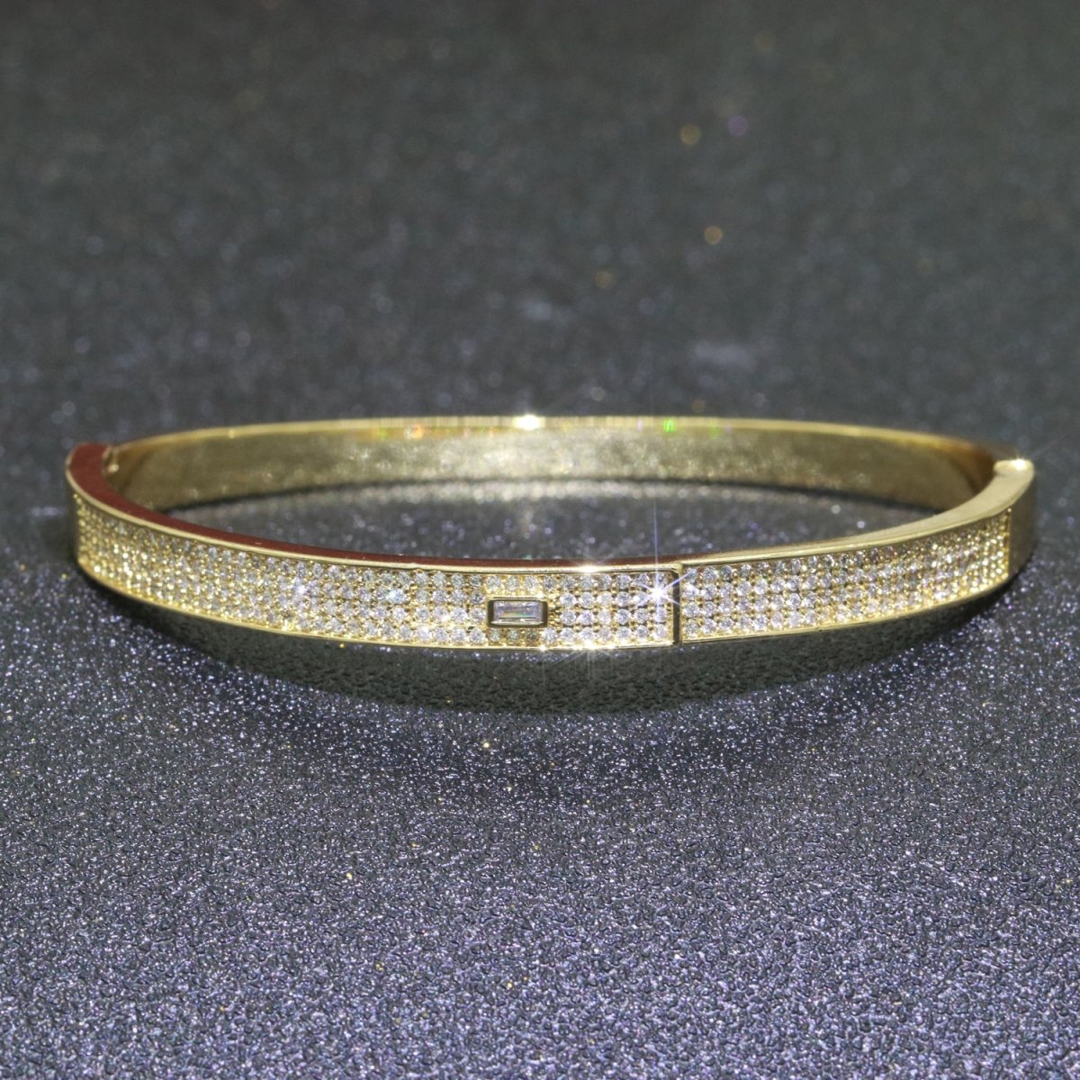Micro Pave Gold Bracelet 14K Gold plated Stackable Jewelry Gold Bangle Bracelet | WA-071 Clearance Pricing - DLUXCA