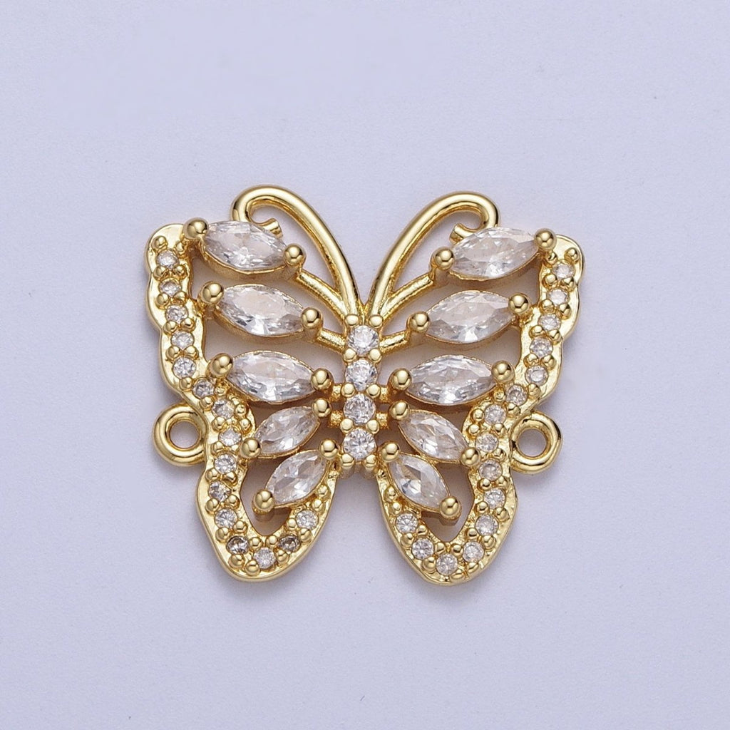 Micro Pave Gold Butterfly Charm Connector for Bracelet Necklace Link Connector F-316 - DLUXCA
