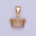 Micro Pave Gold Clear CZ Cubic Zirconia Royalty Crown Pendant For Jewelry Making Component X-379 - DLUXCA