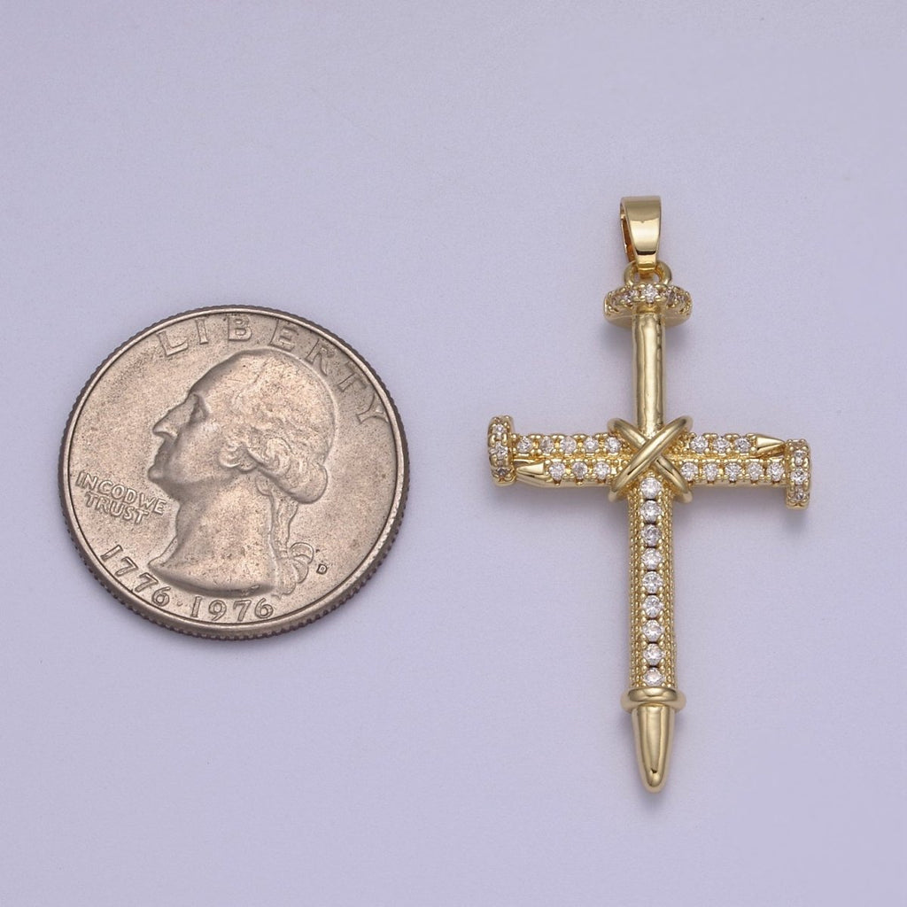 Micro Pave Gold Cross Pendant with Clear / Black Cz Stone N-592 N-593 - DLUXCA