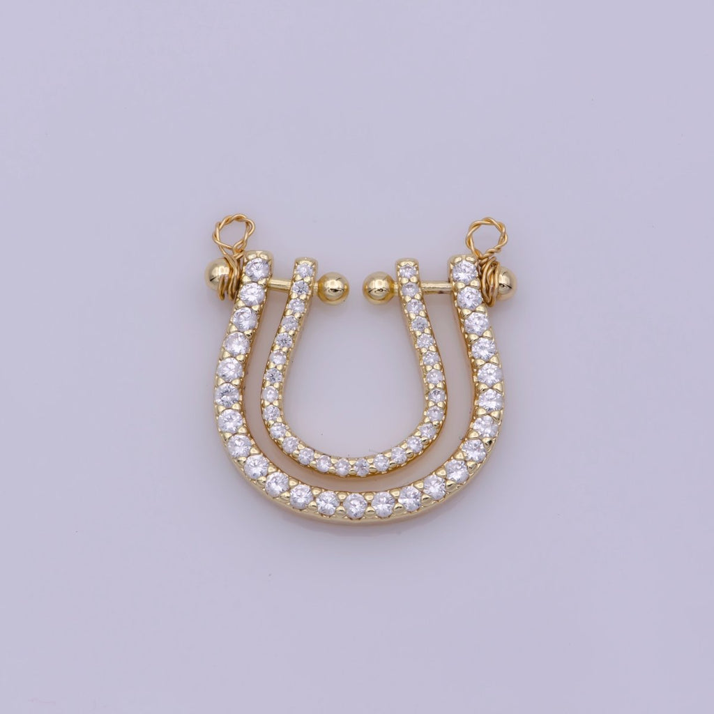 Micro Pave Gold Rainbow Shape Charm for Necklace Pendant Cubic Zirconia Harp Charm Pendant Connector L-333 - DLUXCA