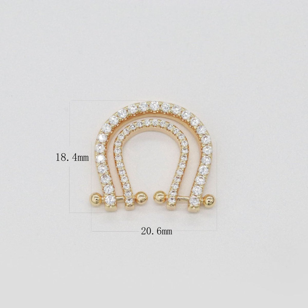 Micro Pave Gold Rainbow Shape Charm for Necklace Pendant Cubic Zirconia Harp Charm Pendant Connector L-333 - DLUXCA