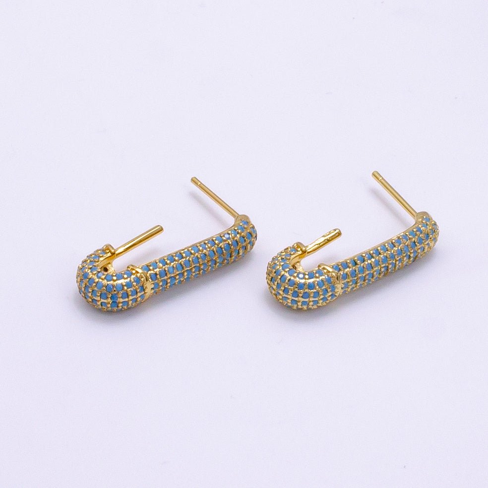 Micro Pave Gold Safety Pin Earrings Dainty Gold Stud dangle earring studs for Earring Supply Component to put beads / pearls, AB1247