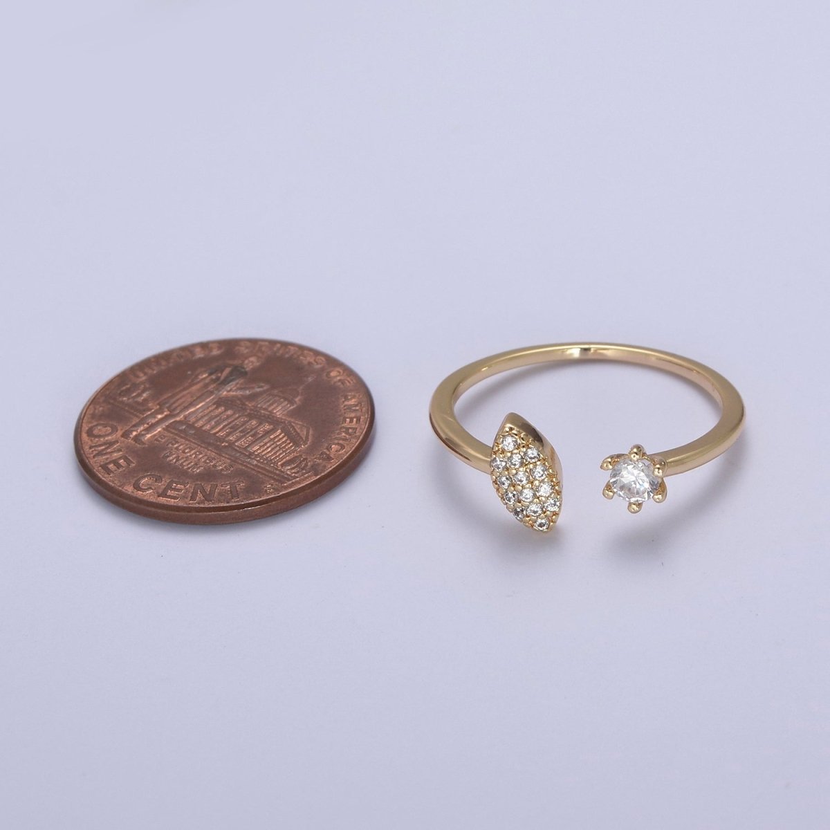 Micro Pave Gold Sharp Angle Oval Open Ring, 16K Gold plated Crystal Cubic Zirconia CZ Statement Ring, Minimalist Stacking Ring U-434 - DLUXCA