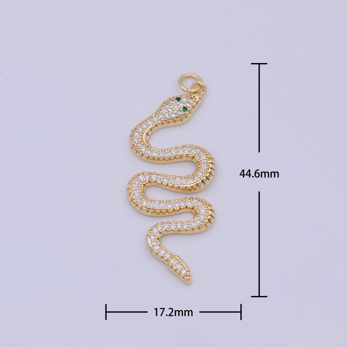 Micro Pave Gold Snake Charm - Dainty serpent Chinese Zodiac pendant viper, 18k gold plated W-172 - DLUXCA