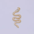 Micro Pave Gold Snake Charm - Dainty serpent Chinese Zodiac pendant viper, 18k gold plated W-172 - DLUXCA