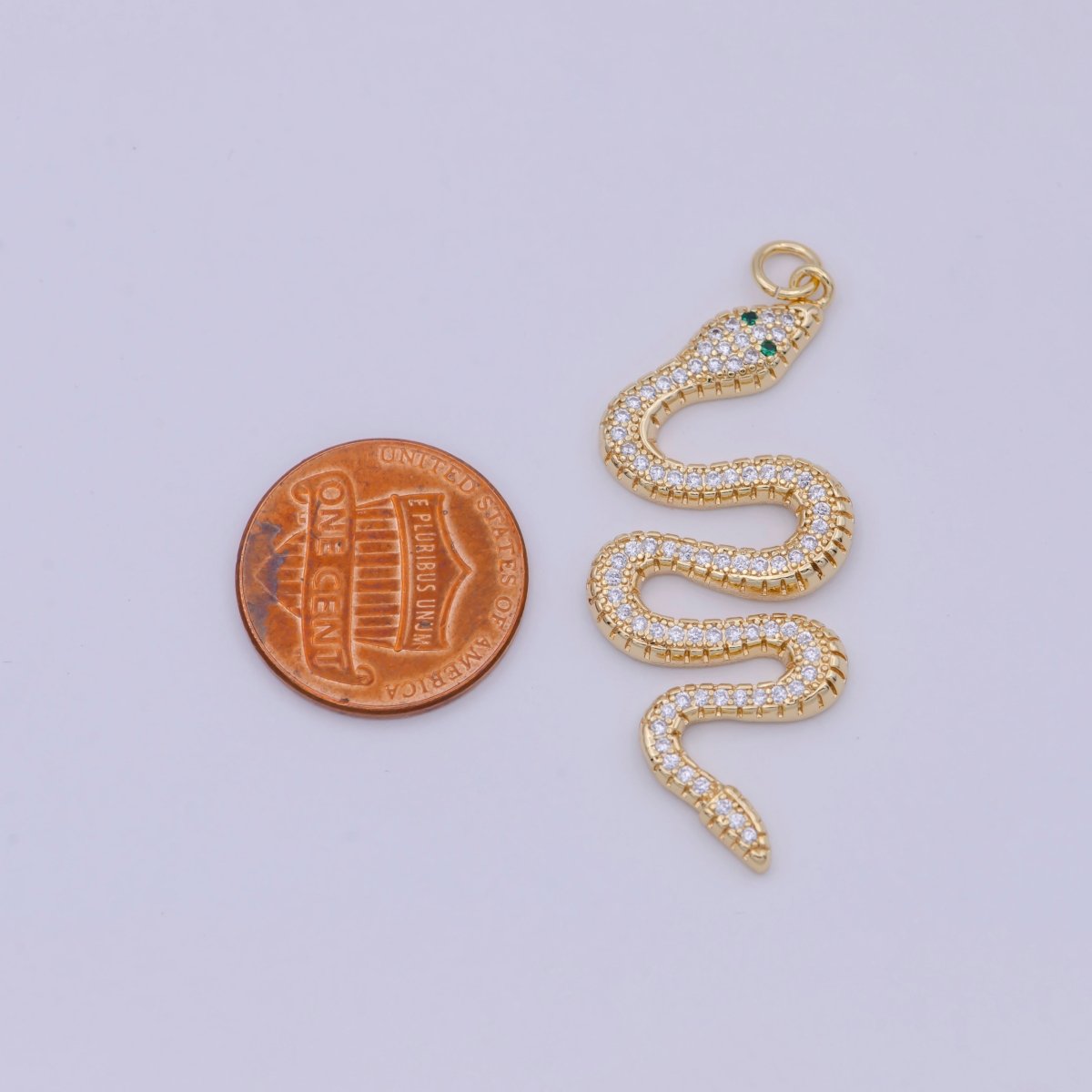 Micro Pave Gold Snake Charm - Dainty serpent Chinese Zodiac pendant viper, 18k gold plated W-172 - DLUXCA