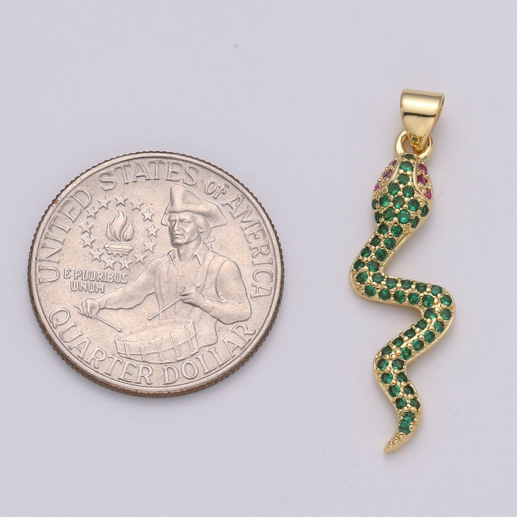 Micro Pave Gold Snake Charm Pendant, Cubic Snake Charms, Dainty Pendant Jewelry in 24K Gold plated For Statement Necklace Earring I-809~I-811