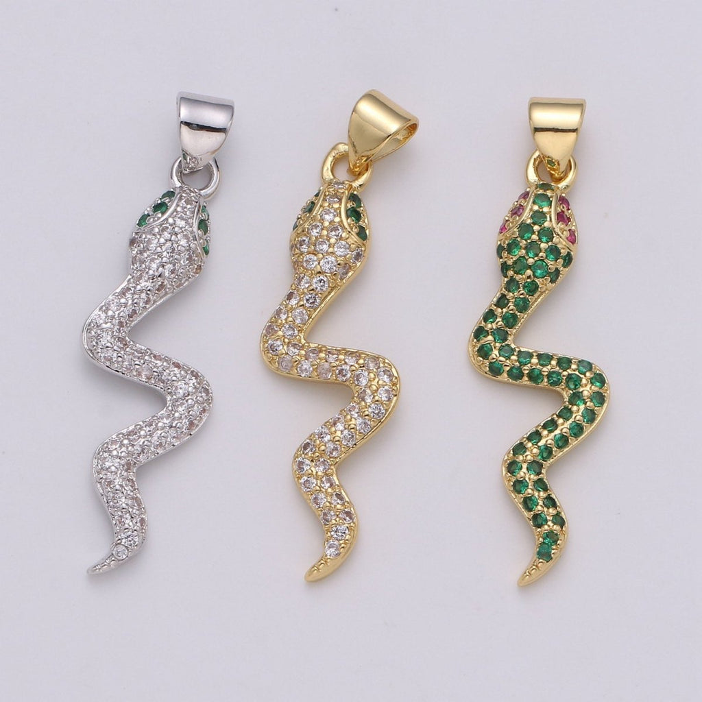 Micro Pave Gold Snake Charm Pendant, Cubic Snake Charms, Dainty Pendant Jewelry in 24K Gold plated For Statement Necklace Earring I-809~I-811