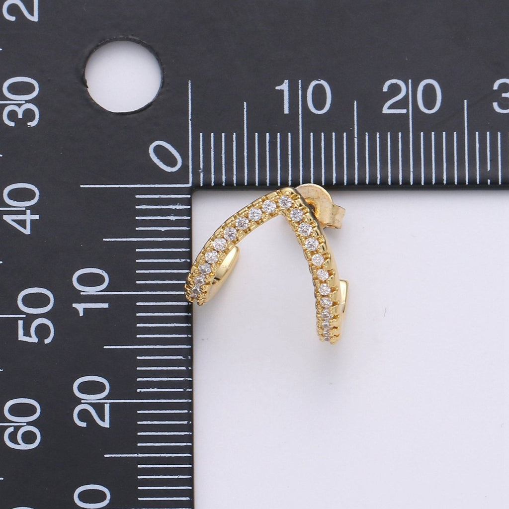 Micro Pave Gold Stud earrings, minimalist earrings triangle huggie earrings for gift K-863 - DLUXCA