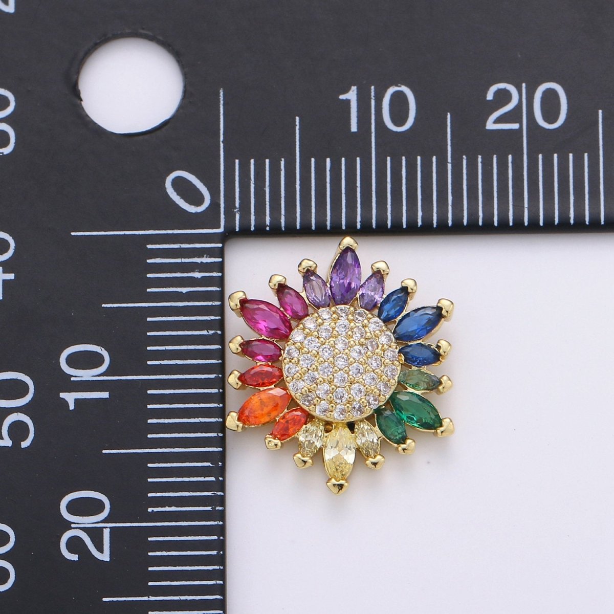 Micro Pave Gold Sunflower Charm Colorful Cubic Zirconia Necklace Pendant 14k Gold plated Rainbow Sun Flower Charm for Jewelry Making D-386 - DLUXCA