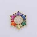 Micro Pave Gold Sunflower Charm Colorful Cubic Zirconia Necklace Pendant 14k Gold plated Rainbow Sun Flower Charm for Jewelry Making D-386 - DLUXCA