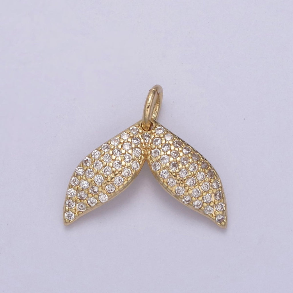 Micro Pave Gold Whale Tail Charm 16.2x14mm 14K gold plated Mermaid Fish Ocean Beach Jewelry making, Tiny, Minimal charm, Minimalist N-705 - DLUXCA
