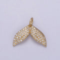 Micro Pave Gold Whale Tail Charm 16.2x14mm 14K gold plated Mermaid Fish Ocean Beach Jewelry making, Tiny, Minimal charm, Minimalist N-705 - DLUXCA