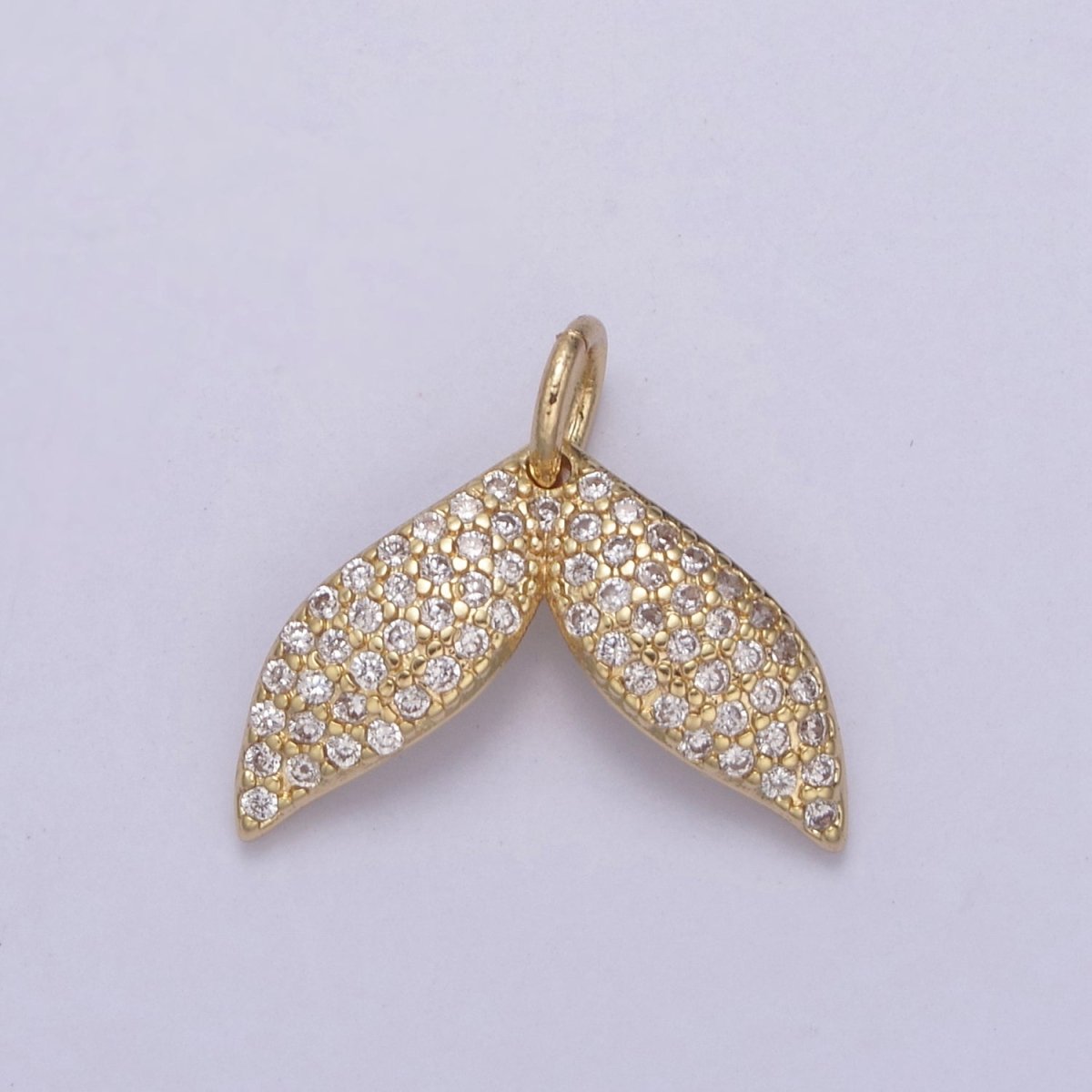 Micro Pave Gold Whale Tail Charm 16.2x14mm 14K gold plated Mermaid Fish Ocean Beach Jewelry making, Tiny, Minimal charm, Minimalist N-705 - DLUXCA
