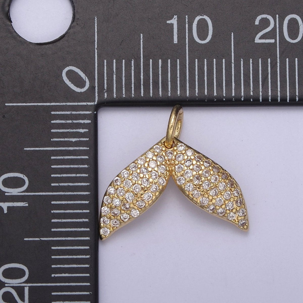 Micro Pave Gold Whale Tail Charm 16.2x14mm 14K gold plated Mermaid Fish Ocean Beach Jewelry making, Tiny, Minimal charm, Minimalist N-705 - DLUXCA