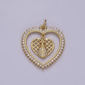 Micro Pave Heart Charm Dangle Dual CZ Heart in 14k Gold plated N-918 - DLUXCA