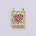 Micro Pave Heart Charm for Necklace Gold Heart Banner charm with double bail connector F-402 - DLUXCA